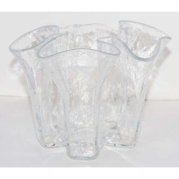 Muurla "Eva" Scandinavian Clear Ice Handkerchief Scalloped Art Glass Vase MCM - Picture 4 of 8